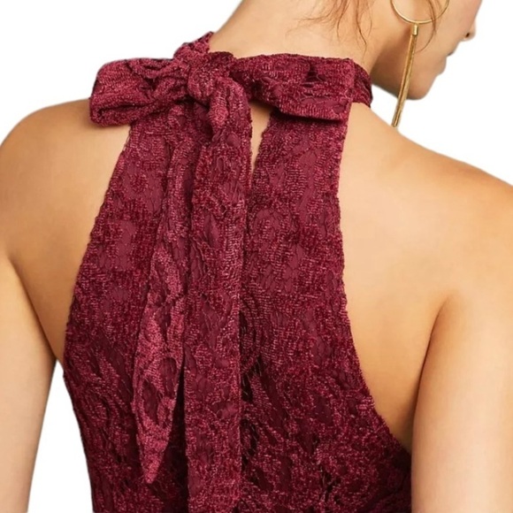Ett Twa by Anthropologie Burgundy Lace with a Velvet Pattern Jumpsuit Size 8 - Picture 4 of 13